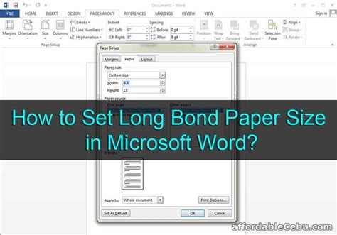 What is the Size of Long Bond Paper in Microsoft .